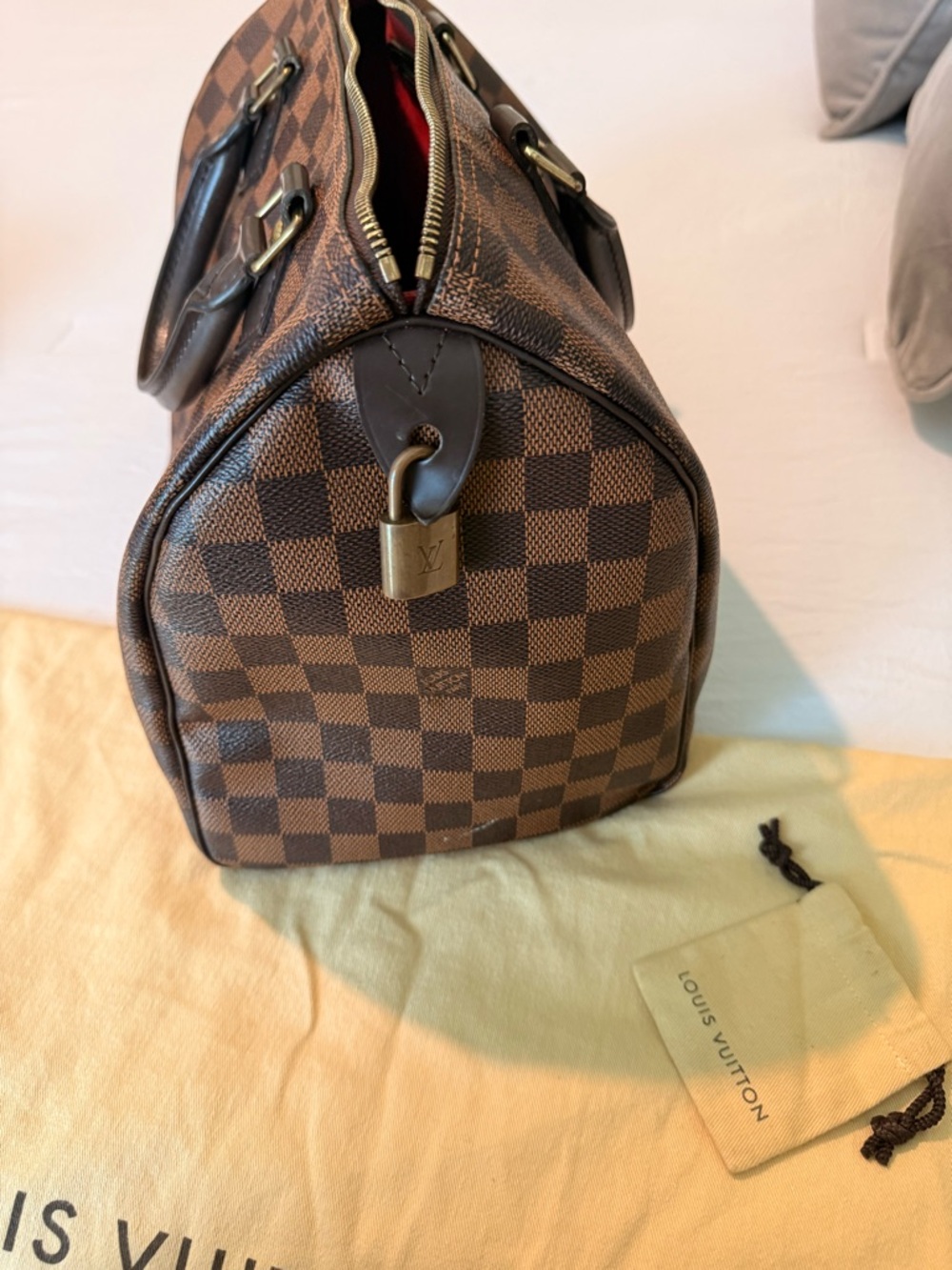 Louis Vuitton Damier Ebene Satchel 30 with Red Insert - Picture 3 of 6